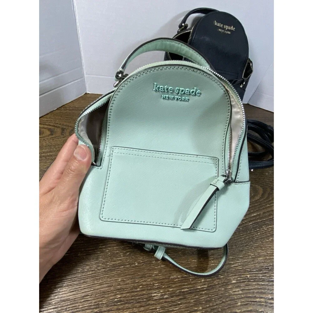 LOT Of 2 Kate Spade Convertible Mini Leather Backpacks used Green/Like New Black